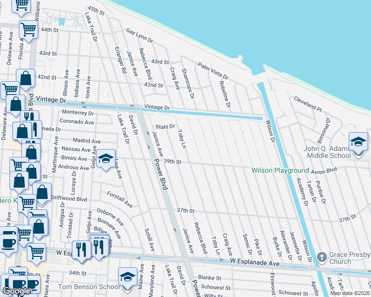 map of restaurants, bars, coffee shops, grocery stores, and more near 5016 Toby Lane in Kenner