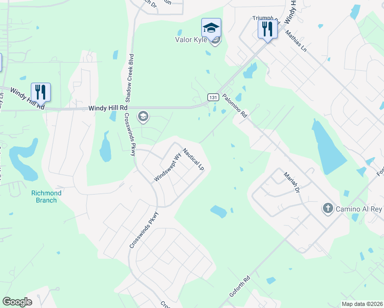 map of restaurants, bars, coffee shops, grocery stores, and more near 533 Nautical Loop in Kyle