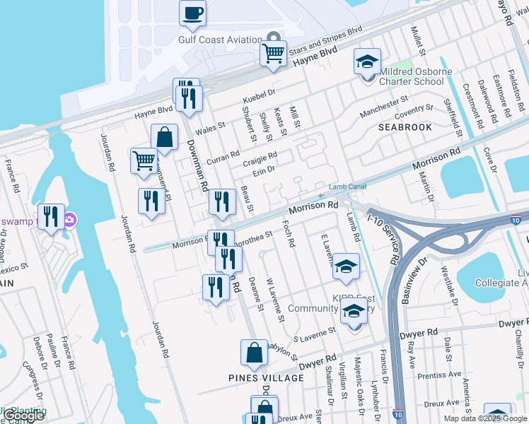 map of restaurants, bars, coffee shops, grocery stores, and more near 7301 Beau Street in New Orleans