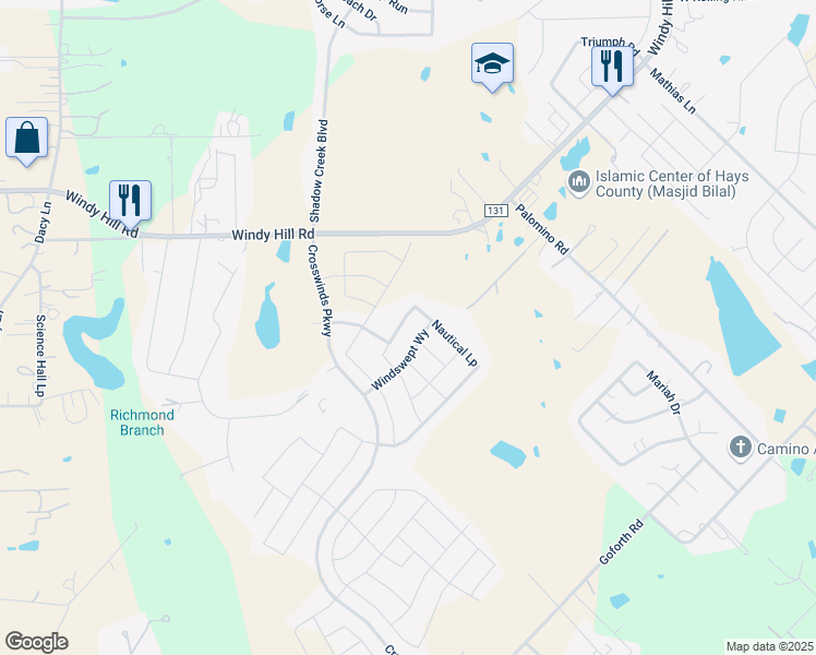 map of restaurants, bars, coffee shops, grocery stores, and more near 705 Nautical Loop in Kyle