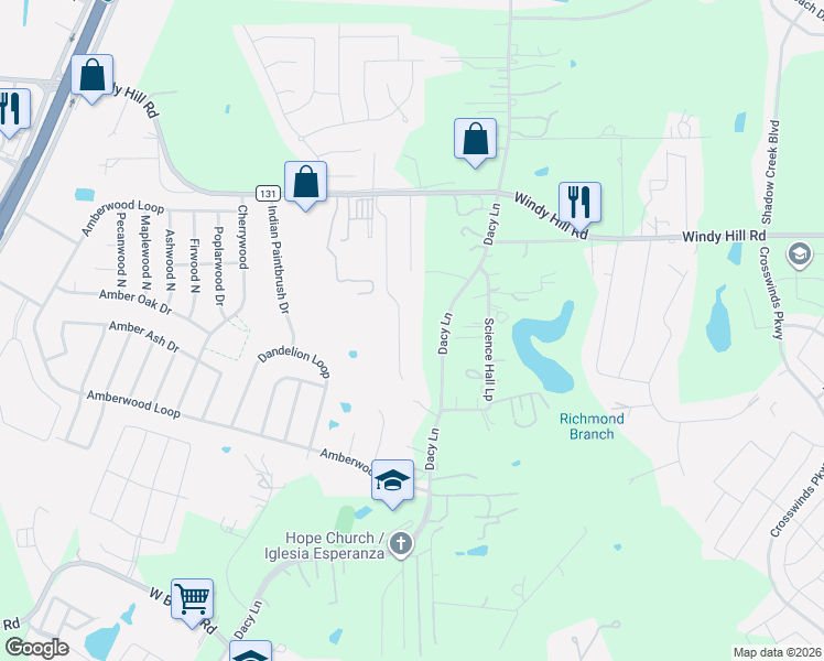 map of restaurants, bars, coffee shops, grocery stores, and more near 117 Park South Drive in Kyle