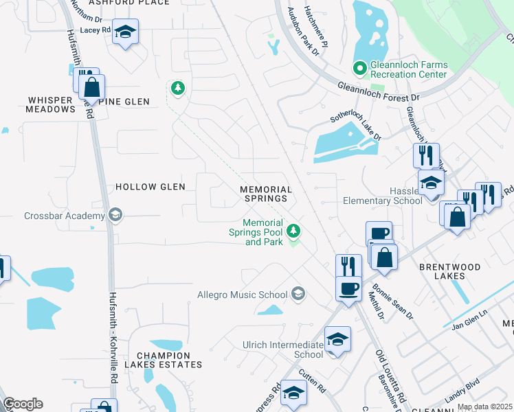 map of restaurants, bars, coffee shops, grocery stores, and more near 9803 Memorial Crossing Drive in Tomball