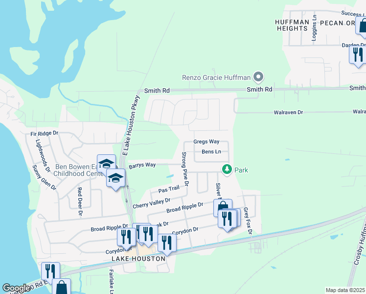 map of restaurants, bars, coffee shops, grocery stores, and more near 24522 Strong Pine Drive in Huffman
