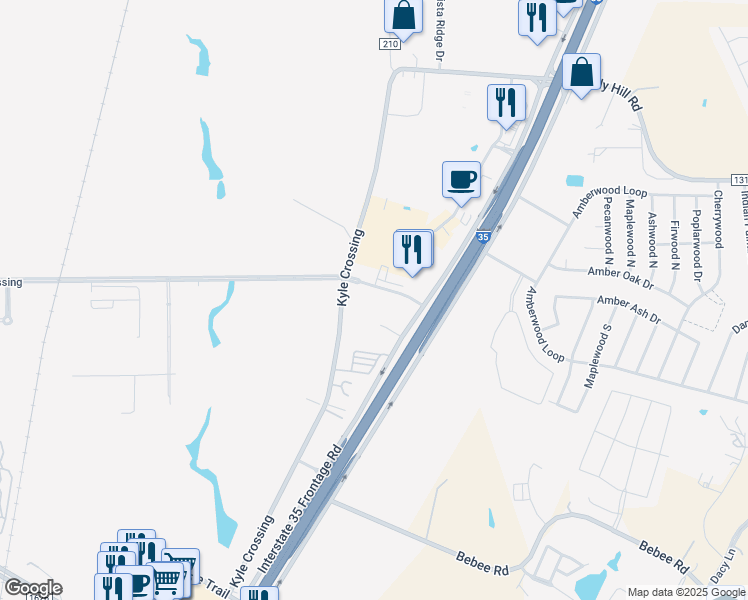map of restaurants, bars, coffee shops, grocery stores, and more near 19500 Interstate 35 in Kyle