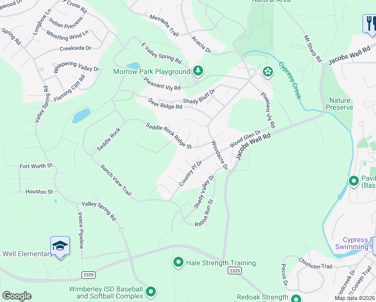 map of restaurants, bars, coffee shops, grocery stores, and more near 4 Windfern Way in Wimberley