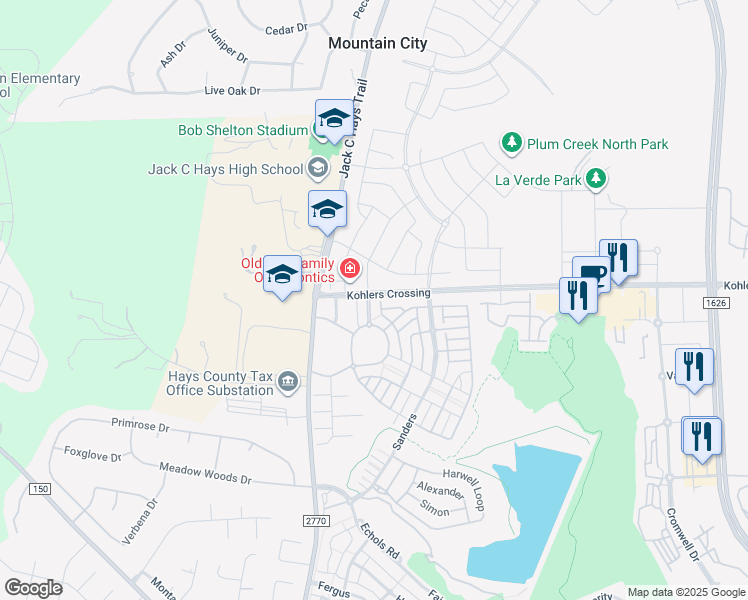 map of restaurants, bars, coffee shops, grocery stores, and more near 1059 Powell in Kyle