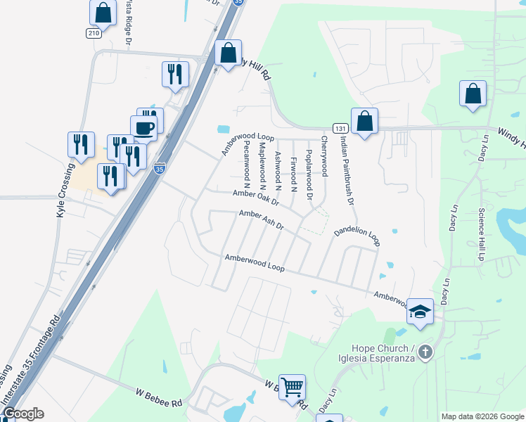 map of restaurants, bars, coffee shops, grocery stores, and more near 188 Ashwood South in Kyle