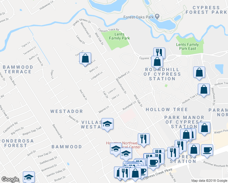 map of restaurants, bars, coffee shops, grocery stores, and more near 715 Loire Lane in Houston