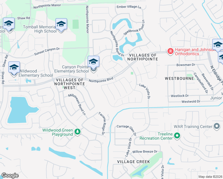 map of restaurants, bars, coffee shops, grocery stores, and more near 18723 Bridle Grove Court in Tomball