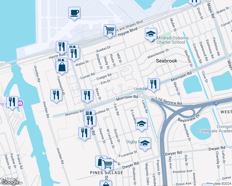 map of restaurants, bars, coffee shops, grocery stores, and more near 1009 Chimney Wood Lane in New Orleans