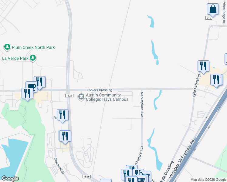 map of restaurants, bars, coffee shops, grocery stores, and more near 1545 County Road 171 in Kyle