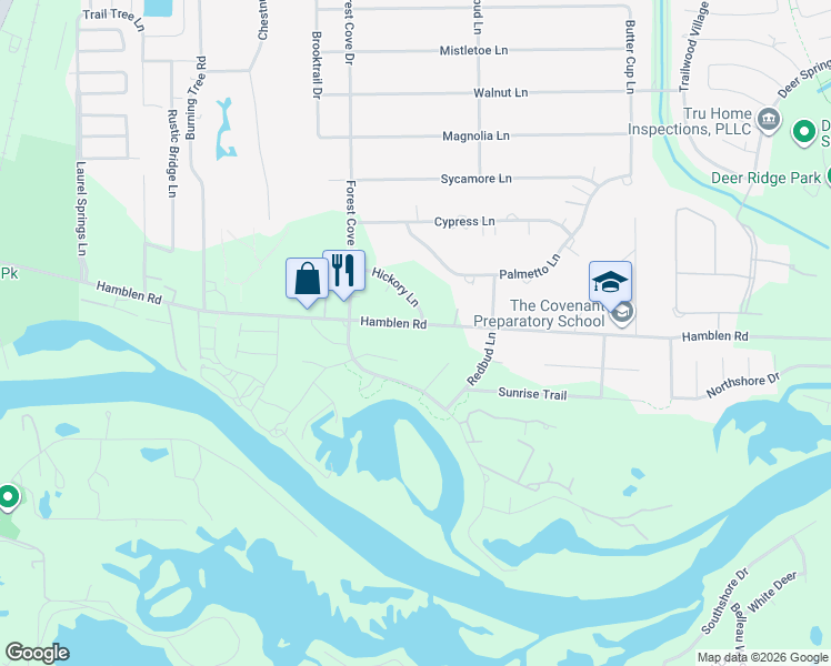 map of restaurants, bars, coffee shops, grocery stores, and more near 1310 Hamblen Road in Houston