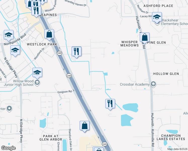 map of restaurants, bars, coffee shops, grocery stores, and more near 23548 Coons Road in Tomball