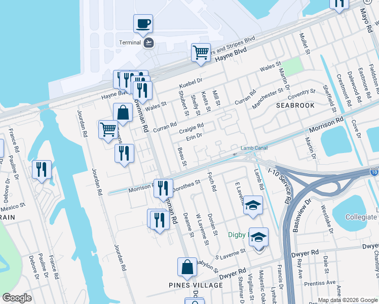 map of restaurants, bars, coffee shops, grocery stores, and more near 1320 Chimney Wood Lane in New Orleans