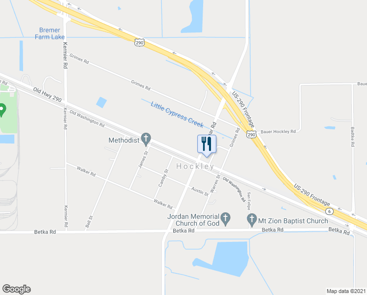 map of restaurants, bars, coffee shops, grocery stores, and more near 35346 Hempstead Highway in Hockley