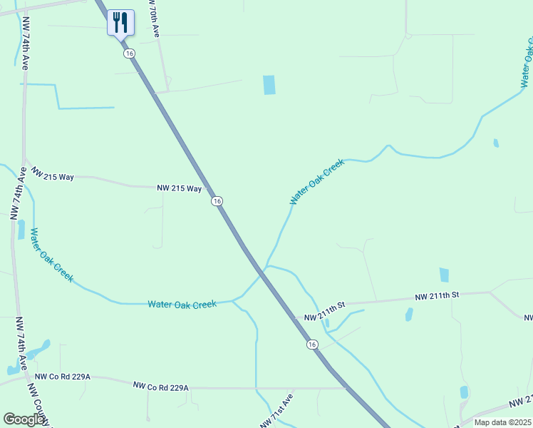 map of restaurants, bars, coffee shops, grocery stores, and more near 22021 Highway 16 in Starke