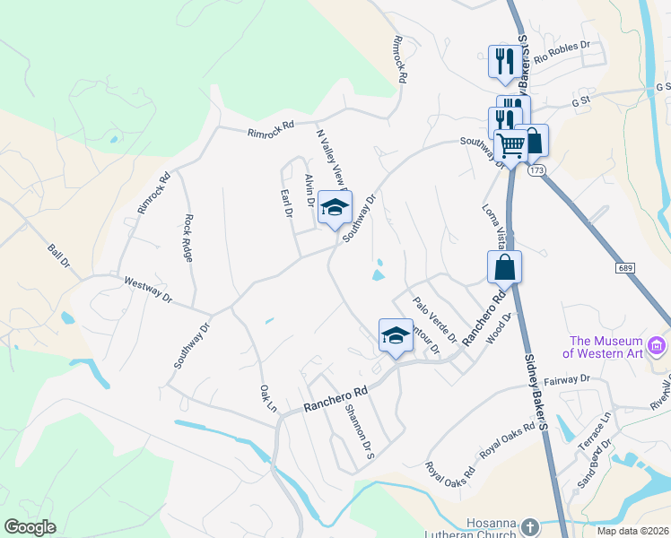 map of restaurants, bars, coffee shops, grocery stores, and more near 173 North Valley View Drive in Kerrville
