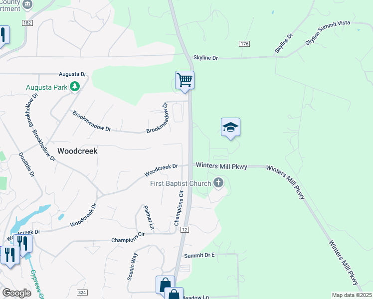 map of restaurants, bars, coffee shops, grocery stores, and more near 7 Deerfield Drive in Wimberley