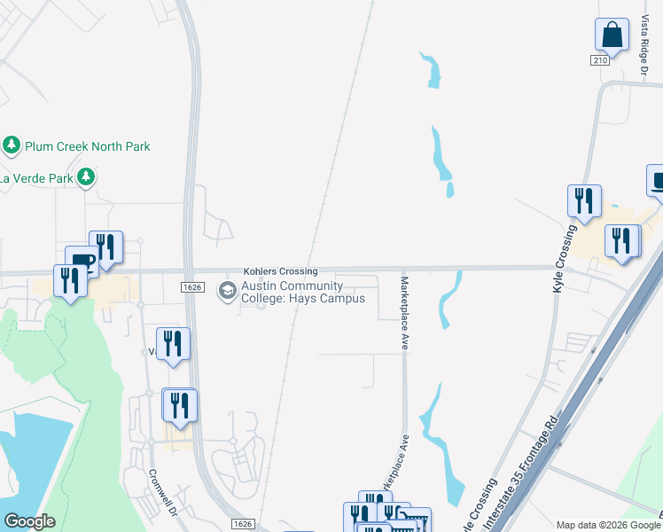 map of restaurants, bars, coffee shops, grocery stores, and more near 1545 County Road 171 in Kyle