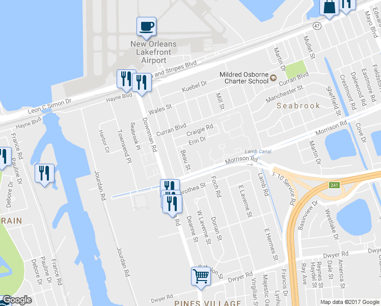 map of restaurants, bars, coffee shops, grocery stores, and more near 1320 Chimney Wood Lane in New Orleans