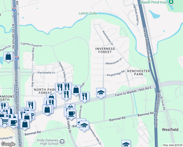 map of restaurants, bars, coffee shops, grocery stores, and more near 903 Kingsbridge Road in Houston