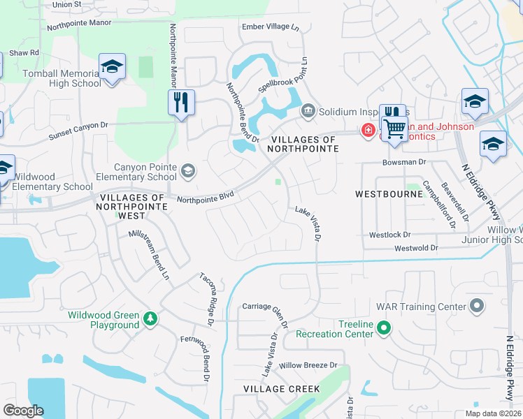 map of restaurants, bars, coffee shops, grocery stores, and more near 18706 Tupper Creek Court in Tomball