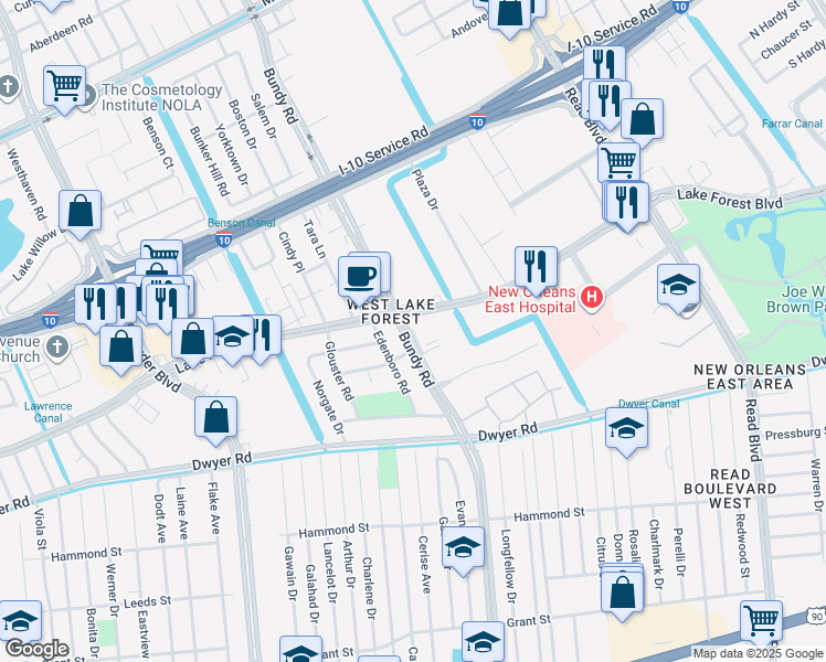 map of restaurants, bars, coffee shops, grocery stores, and more near in New Orleans