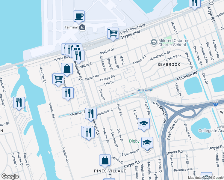 map of restaurants, bars, coffee shops, grocery stores, and more near 1009 Chimney Wood Lane in New Orleans
