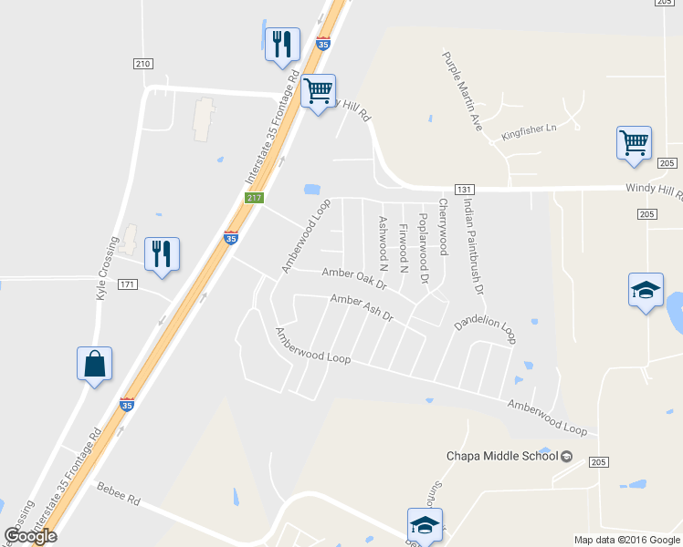 map of restaurants, bars, coffee shops, grocery stores, and more near 172 Amber Oak Drive in Kyle