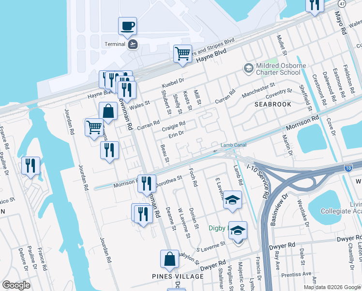 map of restaurants, bars, coffee shops, grocery stores, and more near 1009 Chimney Wood Lane in New Orleans