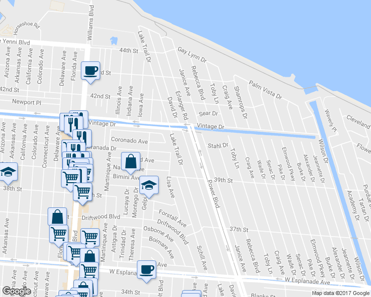 map of restaurants, bars, coffee shops, grocery stores, and more near 5128 David Drive in Kenner