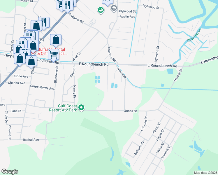 map of restaurants, bars, coffee shops, grocery stores, and more near 365 Holiday Street in Bridge City