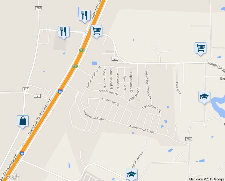 map of restaurants, bars, coffee shops, grocery stores, and more near 100 Maplewood North in Kyle