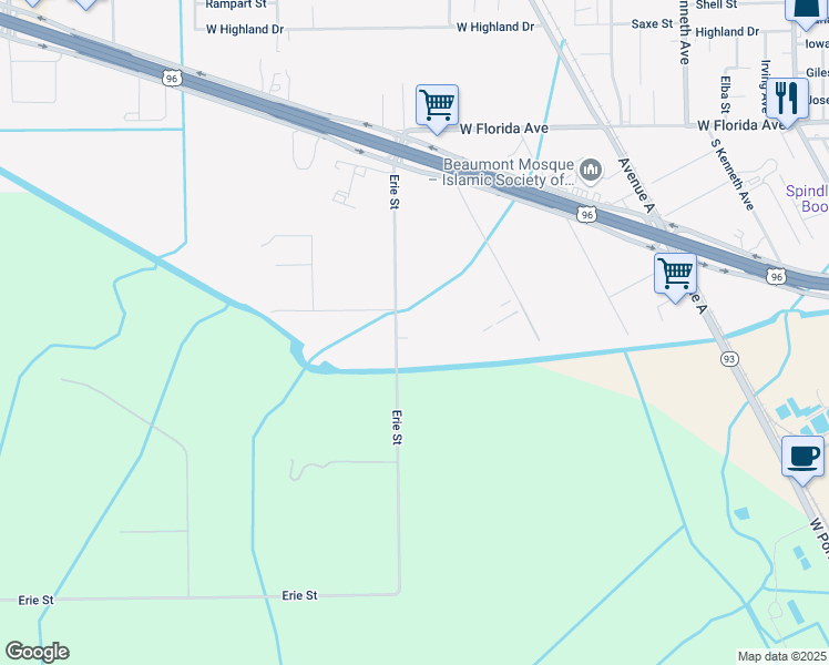 map of restaurants, bars, coffee shops, grocery stores, and more near 5755 Erie Street in Beaumont