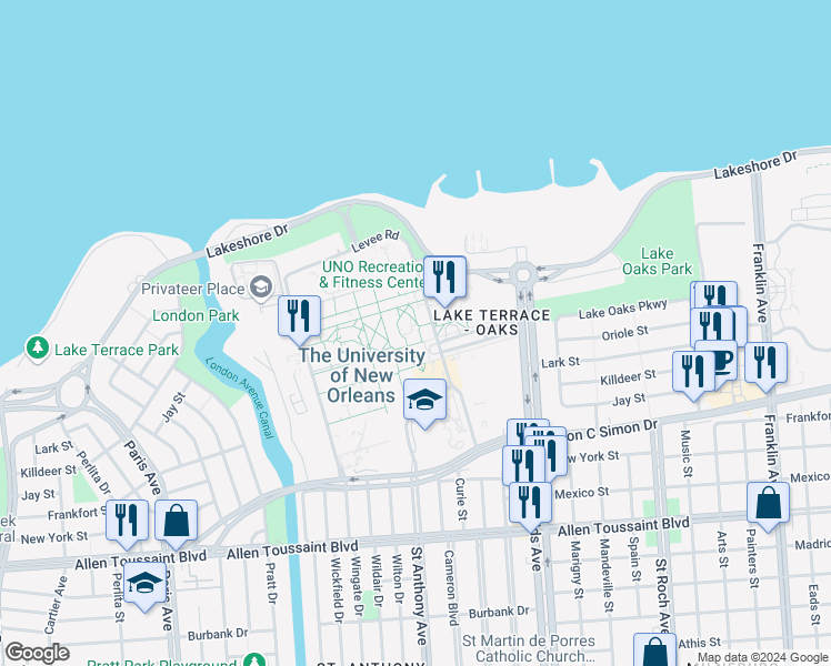 map of restaurants, bars, coffee shops, grocery stores, and more near in New Orleans
