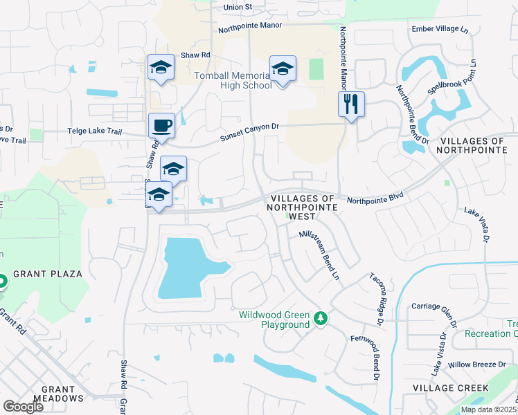 map of restaurants, bars, coffee shops, grocery stores, and more near 13410 Ambler Springs Drive in Tomball