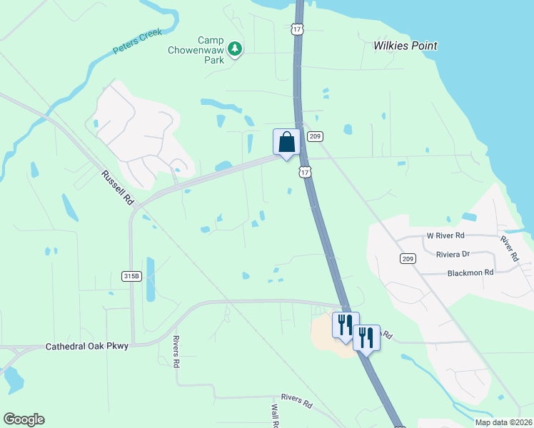 map of restaurants, bars, coffee shops, grocery stores, and more near 3152 Mitchells Road in Green Cove Springs