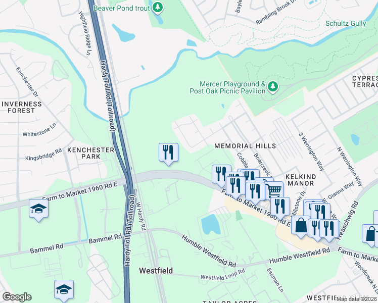 map of restaurants, bars, coffee shops, grocery stores, and more near 1734 Hollyberry Drive in Houston