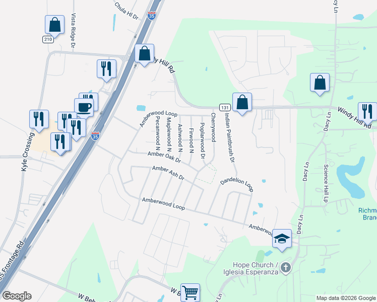 map of restaurants, bars, coffee shops, grocery stores, and more near 149 Firwood North in Kyle