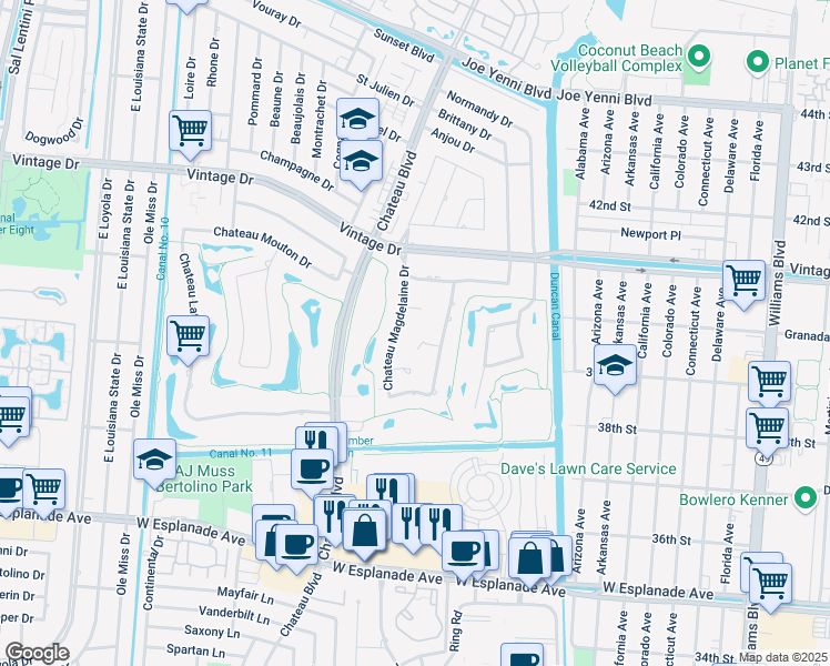 map of restaurants, bars, coffee shops, grocery stores, and more near in Kenner