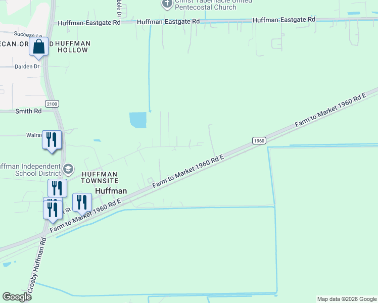 map of restaurants, bars, coffee shops, grocery stores, and more near 2822 3rd Street in Huffman