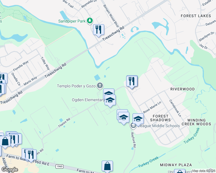 map of restaurants, bars, coffee shops, grocery stores, and more near 4403 Theiss Road in Humble