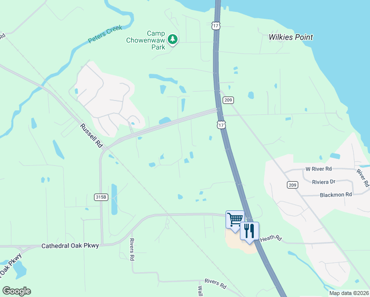 map of restaurants, bars, coffee shops, grocery stores, and more near 3152 Mitchells Road in Green Cove Springs