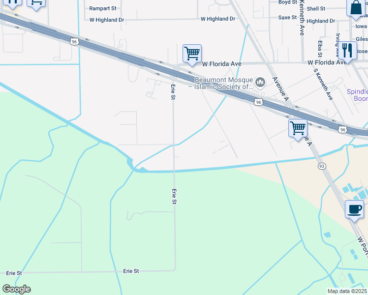 map of restaurants, bars, coffee shops, grocery stores, and more near 5755 Erie Street in Beaumont