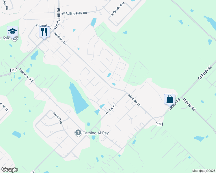 map of restaurants, bars, coffee shops, grocery stores, and more near 930 Mathias Lane in Kyle