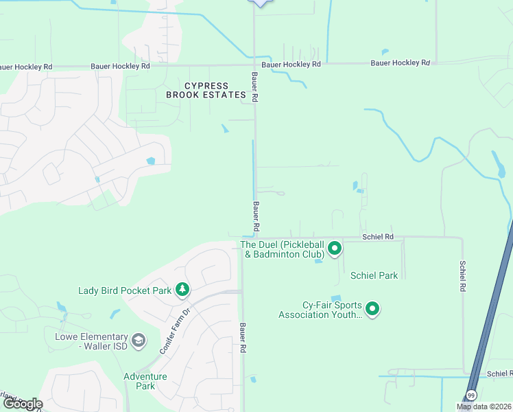 map of restaurants, bars, coffee shops, grocery stores, and more near 17662 Bauer Road in Cypress