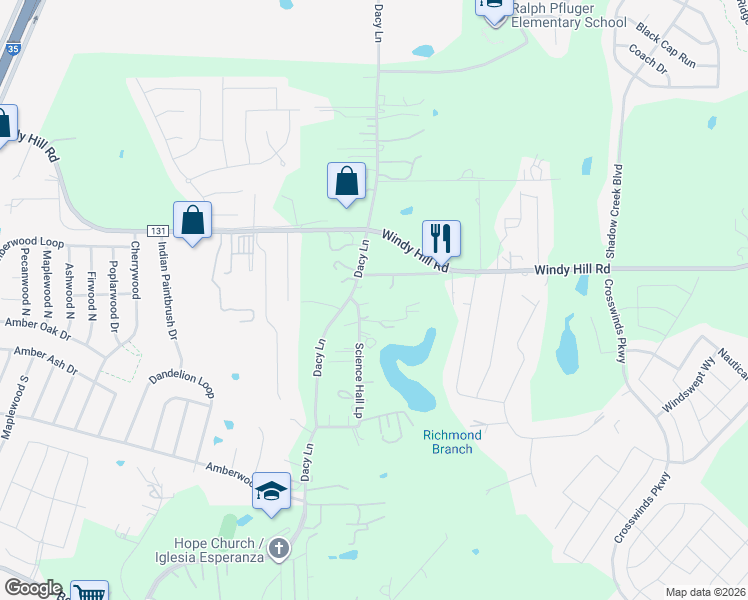 map of restaurants, bars, coffee shops, grocery stores, and more near 4000 Dacy Lane in Kyle