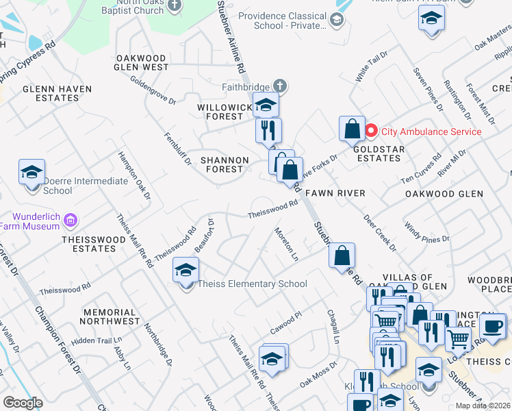 map of restaurants, bars, coffee shops, grocery stores, and more near 7515 Ralick Court in Spring