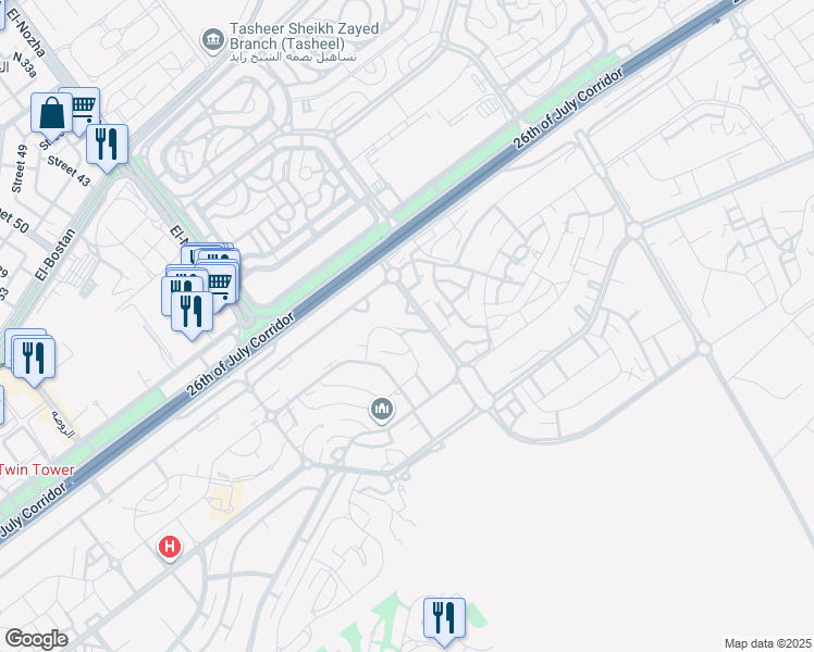map of restaurants, bars, coffee shops, grocery stores, and more near 139 مدينة الخمايل in Second Al Sheikh Zayed