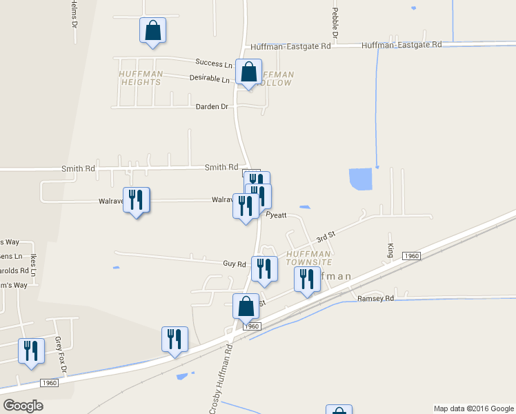 map of restaurants, bars, coffee shops, grocery stores, and more near 24501 Farm to Market 2100 in Huffman